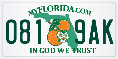 FL license plate 0819AK