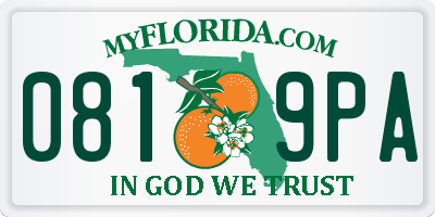 FL license plate 0819PA