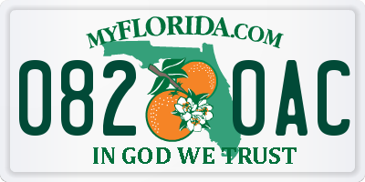 FL license plate 0820AC