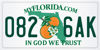 FL license plate 0826AK