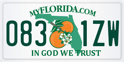 FL license plate 0831ZW