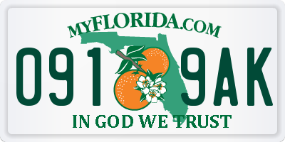 FL license plate 0919AK