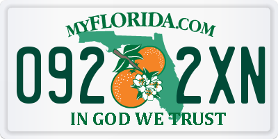 FL license plate 0922XN