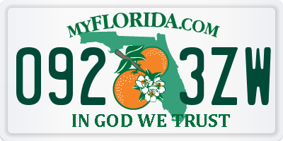 FL license plate 0923ZW