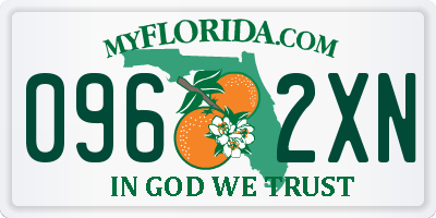 FL license plate 0962XN