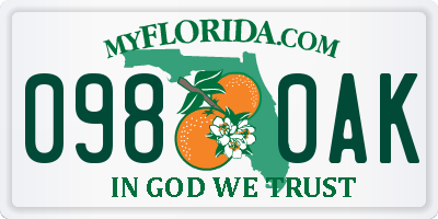FL license plate 0980AK