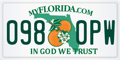 FL license plate 0980PW