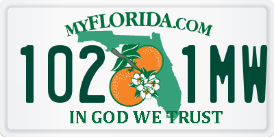 FL license plate 1021MW