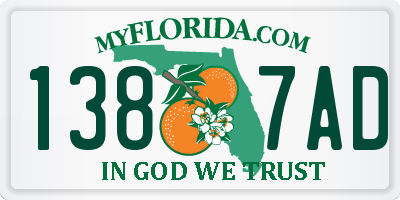 FL license plate 1387AD