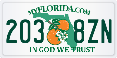 FL license plate 2038ZN