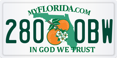 FL license plate 2800BW