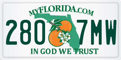 FL license plate 2807MW