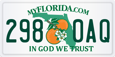 FL license plate 2980AQ