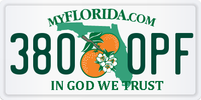 FL license plate 3800PF