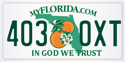 FL license plate 4030XT