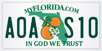 FL license plate AOAS10