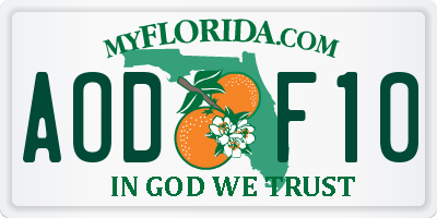 FL license plate AODF10