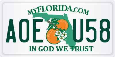 FL license plate AOEU58