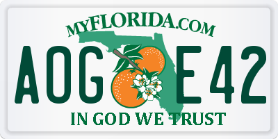 FL license plate AOGE42
