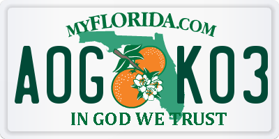 FL license plate AOGK03