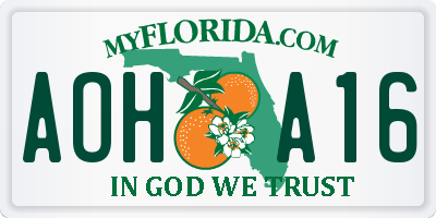 FL license plate AOHA16