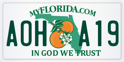 FL license plate AOHA19