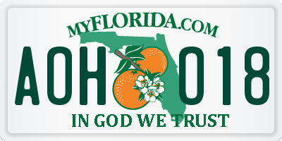 FL license plate AOHO18