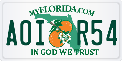 FL license plate AOIR54