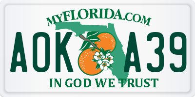 FL license plate AOKA39