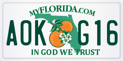 FL license plate AOKG16