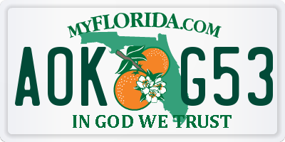 FL license plate AOKG53