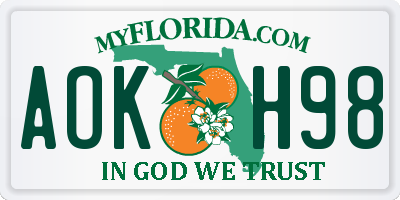 FL license plate AOKH98