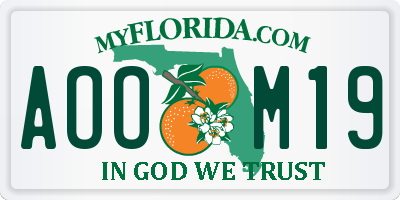 FL license plate AOOM19