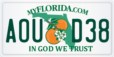 FL license plate AOUD38