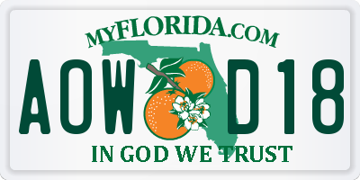 FL license plate AOWD18