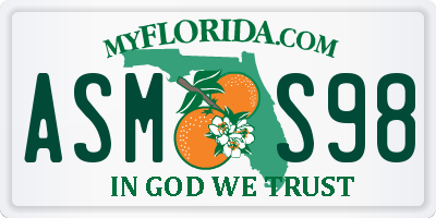 FL license plate ASMS98