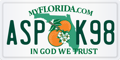 FL license plate ASPK98