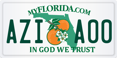 FL license plate AZIA00