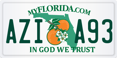 FL license plate AZIA93