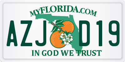 FL license plate AZJD19
