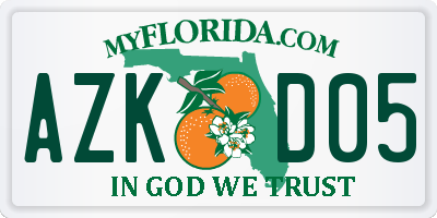 FL license plate AZKD05
