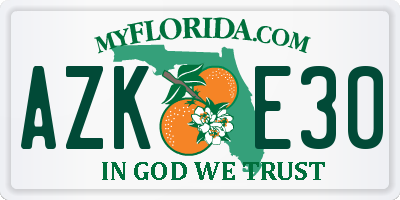 FL license plate AZKE30