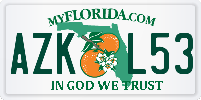 FL license plate AZKL53