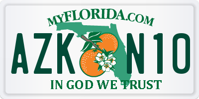 FL license plate AZKN10
