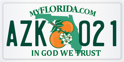 FL license plate AZKO21