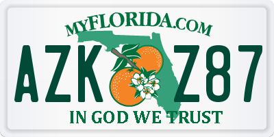FL license plate AZKZ87