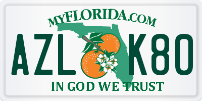 FL license plate AZLK80