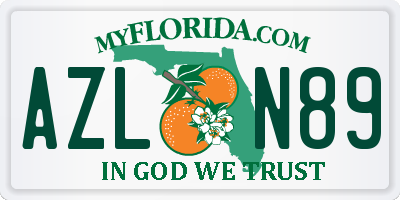 FL license plate AZLN89
