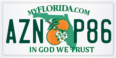 FL license plate AZNP86
