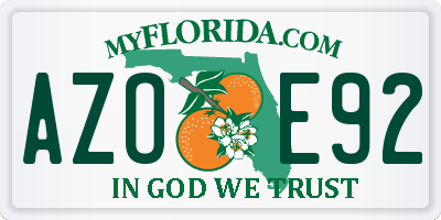 FL license plate AZOE92